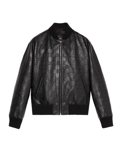 men gucci bomber style|GG leather bomber jacket in black .